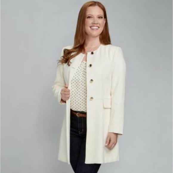 Zara Jackets & Blazers - ZARA Collarless Jacket Lined Long Length Gold Buttons Large